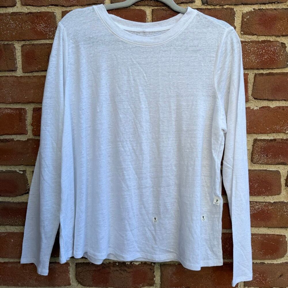 Eileen Fisher Women's Organic Linen Crew Neck Long Sleeve Top White Medium NWOT